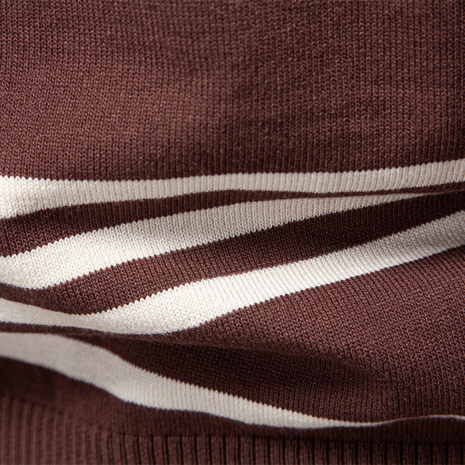 Herren nan langärmeliger Polopullover aus Feinstrick mit vertikalen Rippenintarsien und Kontrastkanten Echo Archiv