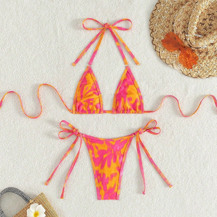 Damen Triangel-Bikini mit verstellbaren Bindebändern und auffälligem Farbmuster Echo Archiv