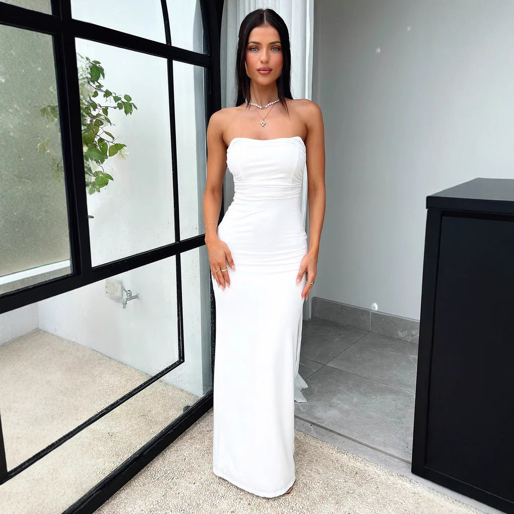 Damen Elegantes Maxikleid mit schulterfreiem Design und figurbetontem Schnitt Echo Archiv