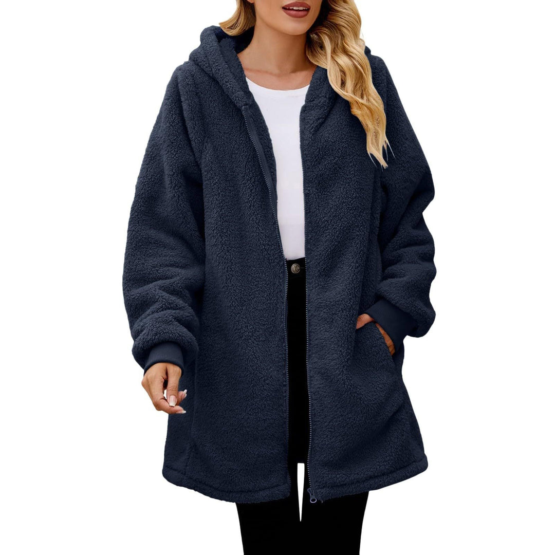 Damen kuschelige Fleecejacke mit Kapuze und Reißverschluss Echoarchiv