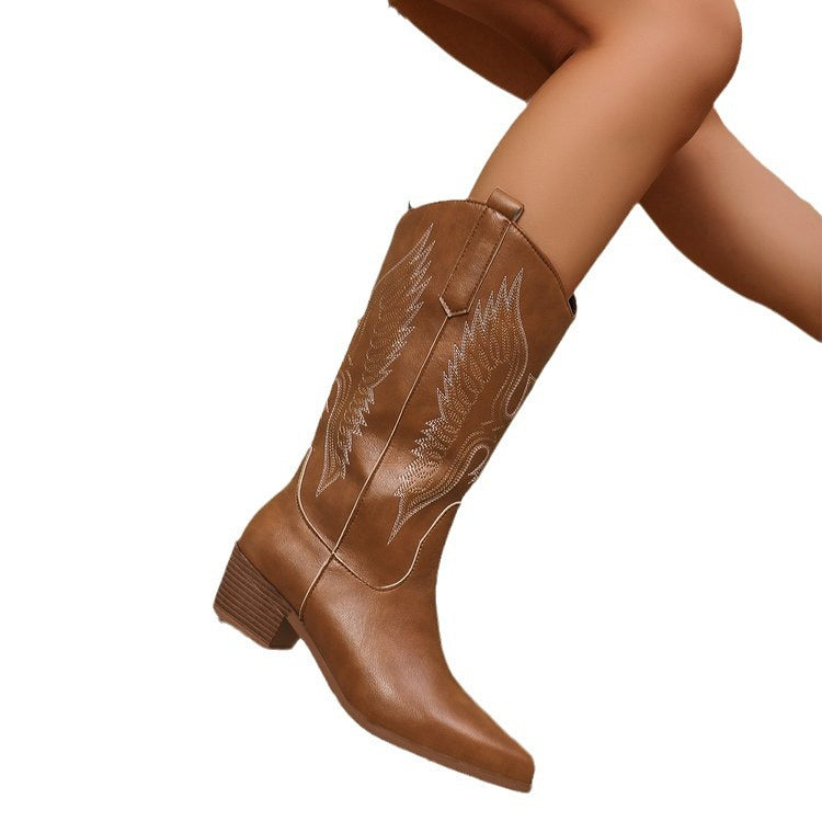 Damen Western-Stiefel mit spitzer Zehenpartie und mittelhohem Blockabsatz Echo Archiv