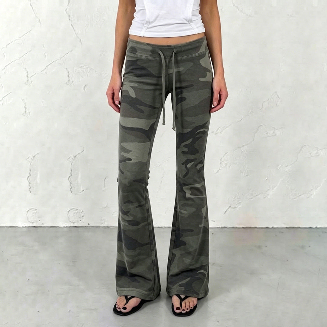 Damen Weiche Schlaghose im Camouflage-Muster mit Tunnelzug und hoher Taille Echo Archiv