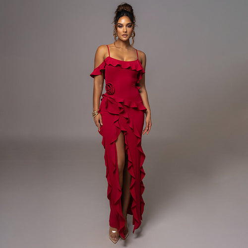 Damen Elegantes Rüschenskleid mit seitlichem Schlitz Echo Archiv