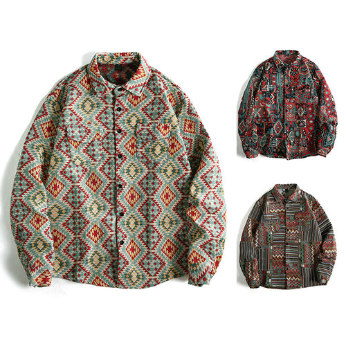 Herren Gemusterte Overshirt-Jacke im Patchwork-Jacquard Echo Archiv