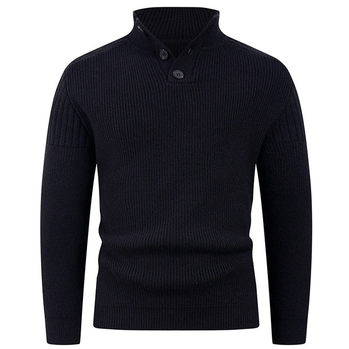Herren Strickpullover mit hohem Kragen und Knopfdetails Echoarchiv