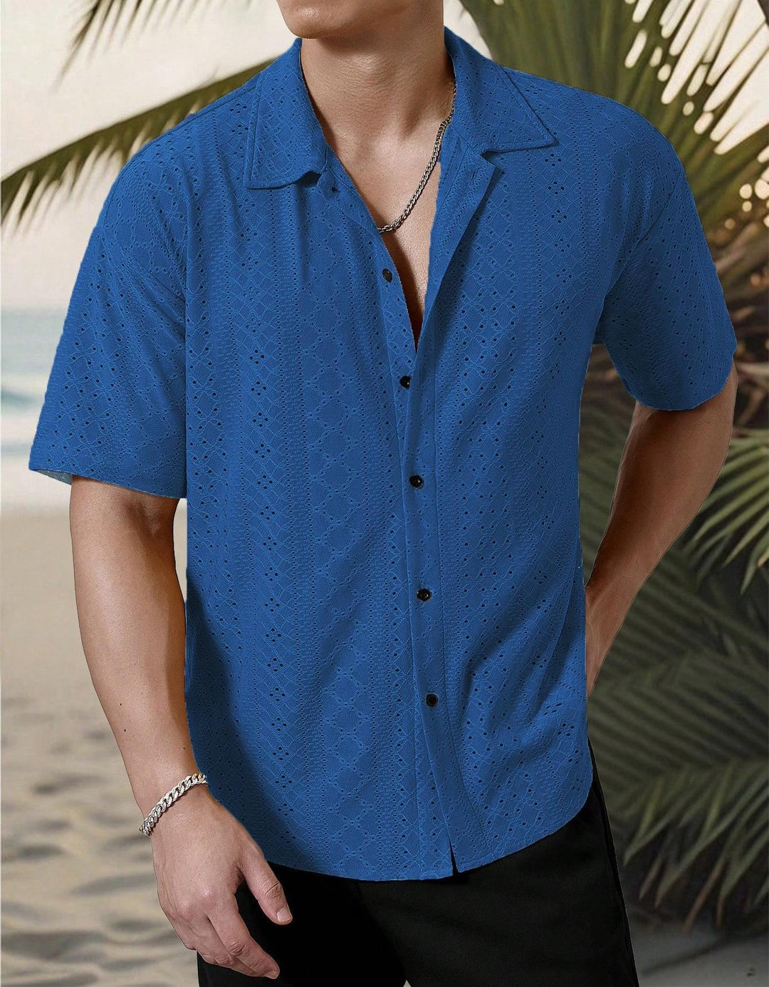Herren Kurzarmhemd mit strukturiertem Design und atmungsaktivem Material Echoarchiv