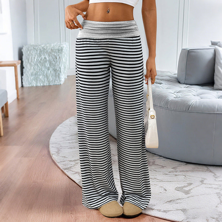 Damen Gestreifte Lounge‑Hose mit weitem Bein und elastischem Bund Echoarchiv