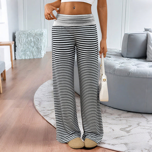 Damen Gestreifte Lounge‑Hose mit weitem Bein und elastischem Bund Echoarchiv