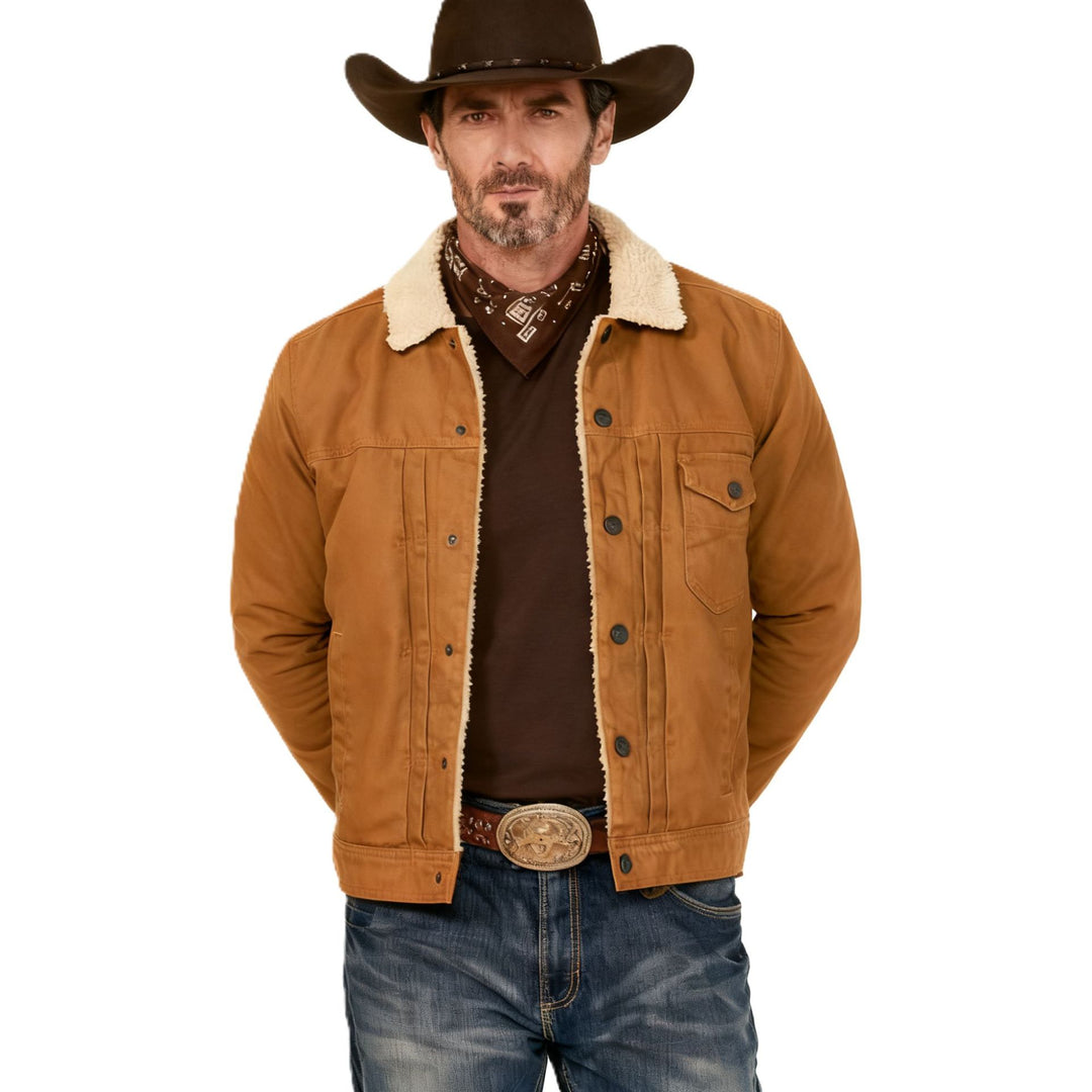 Herren Sherpa-gefütterte Truckerjacke mit Kunstfellkragen Echoarchiv