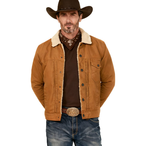 Herren Sherpa-gefütterte Truckerjacke mit Kunstfellkragen Echoarchiv