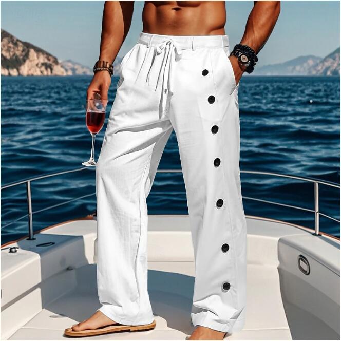 Herren lässige strandtaugliche Hose mit seitlichen Knopfdetails Echoarchiv