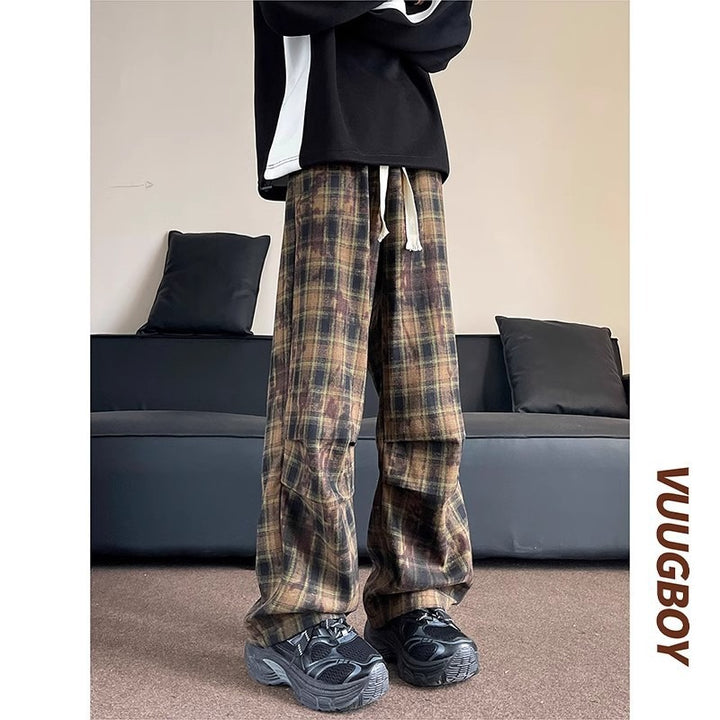 Herren weite karierte Flanellhose mit Kordelzug im Baggy-Schnitt Echoarchiv