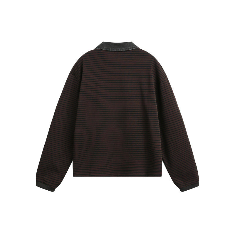 Unisex Relaxed-Rugby-Poloshirt mit Cordkragen und feinem Ringelstrick Echoarchiv