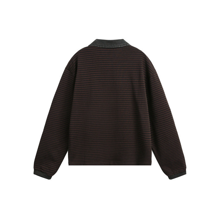 Unisex Relaxed-Rugby-Poloshirt mit Cordkragen und feinem Ringelstrick Echoarchiv