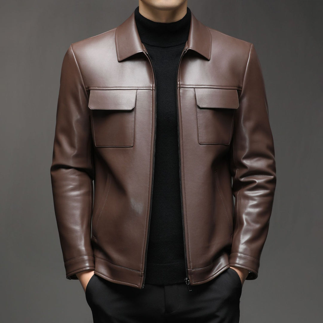 Herren Glatte Lederoptik-Blouson mit Brustklappen und Reißverschluss Echo Archiv