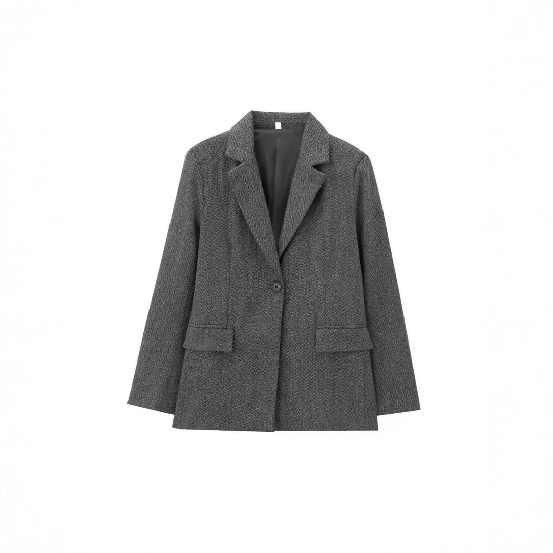 Damen Einreihiger Blazer mit Fischgrätmuster, Reverskragen und Pattentaschen – Valéne