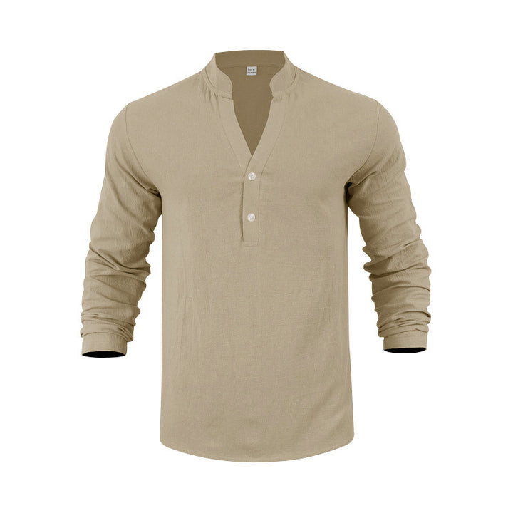 Herren lässiges Langarm-Henley-Shirt aus weicher Baumwolle mit Knopfleiste Echoarchiv