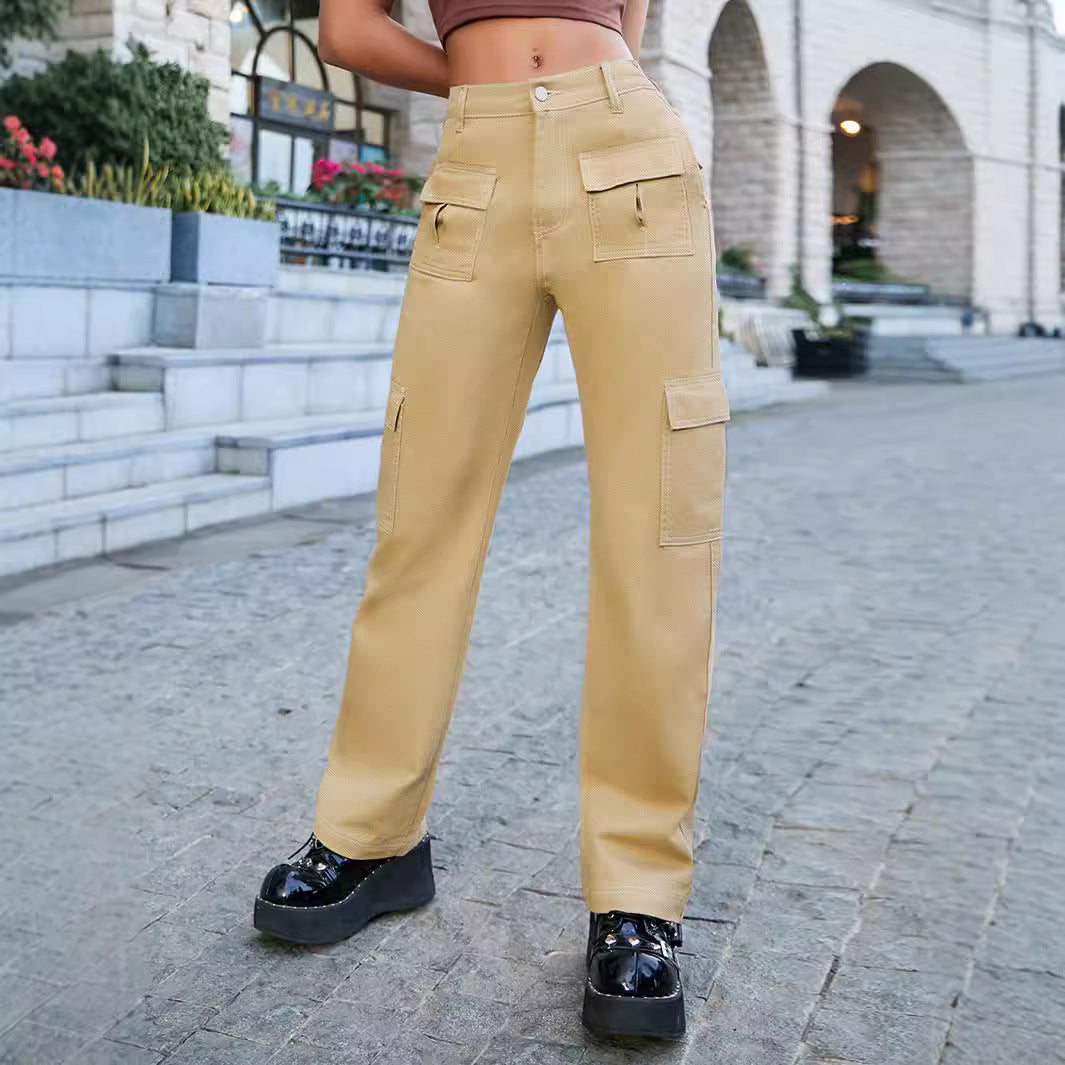 Damen weite Cargo-Hose mit hoher Taille und aufgesetzten Klappentaschen Echo Archiv