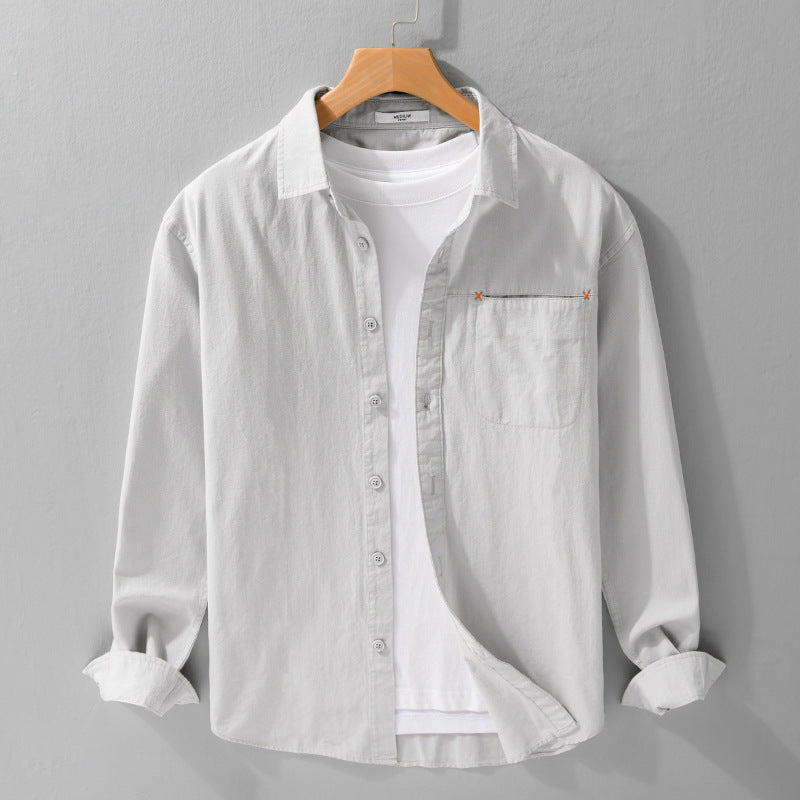 Herren Leichtes Baumwoll-Layering-Overshirt mit tonaler Brusttasche und Soft‑Touch‑Finish Echoarchiv