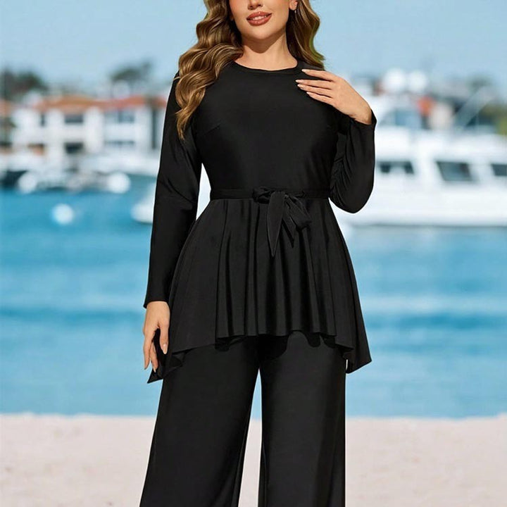Damen Lose Kombi-Set mit asymmetrischem Oberteil und elegantem Gürtel Echo Archiv