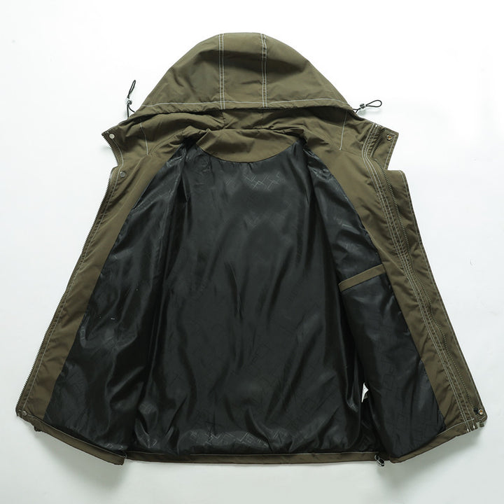 Herren gewaschene Canvas-Bomberjacke mit Stehkragen, verdecktem Reißverschluss und Eingrifftaschen Echoarchiv