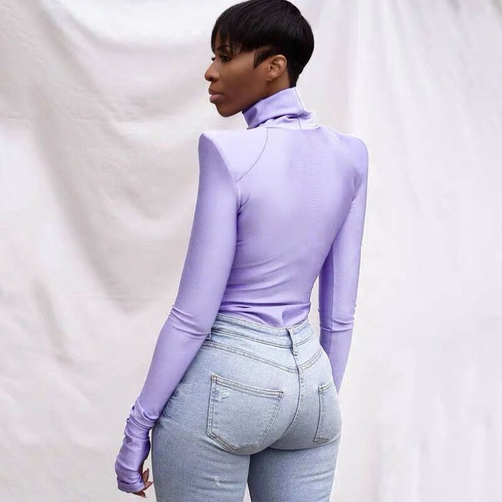 Damen eleganter Rollkragen-Bodysuit aus bequemem Stretch-Material Echoarchiv