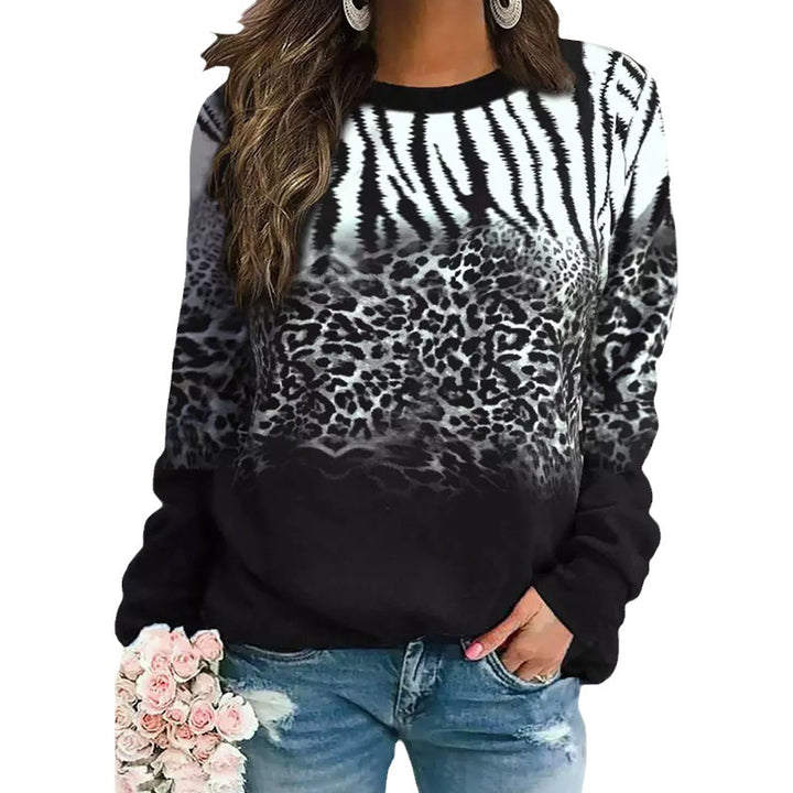 Damen Animalprint Oversize Strickpullover mit Rundhalsausschnitt und Farbverlauf – Avérine