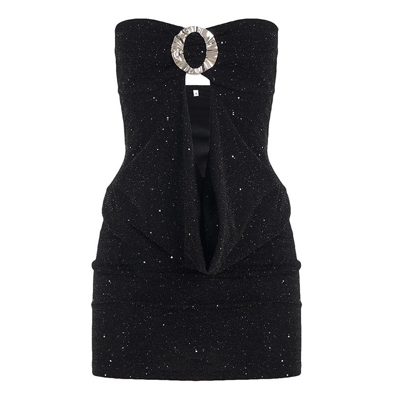 Damen glamouröses Abendtop mit schimmerndem Dekolleté und funkelndem Design Echo Archiv