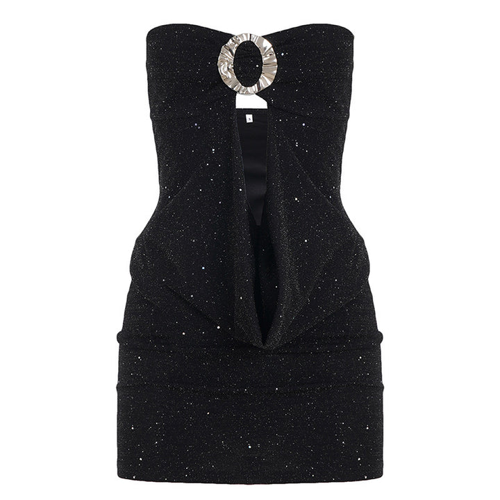 Damen glamouröses Abendtop mit schimmerndem Dekolleté und funkelndem Design Echo Archiv