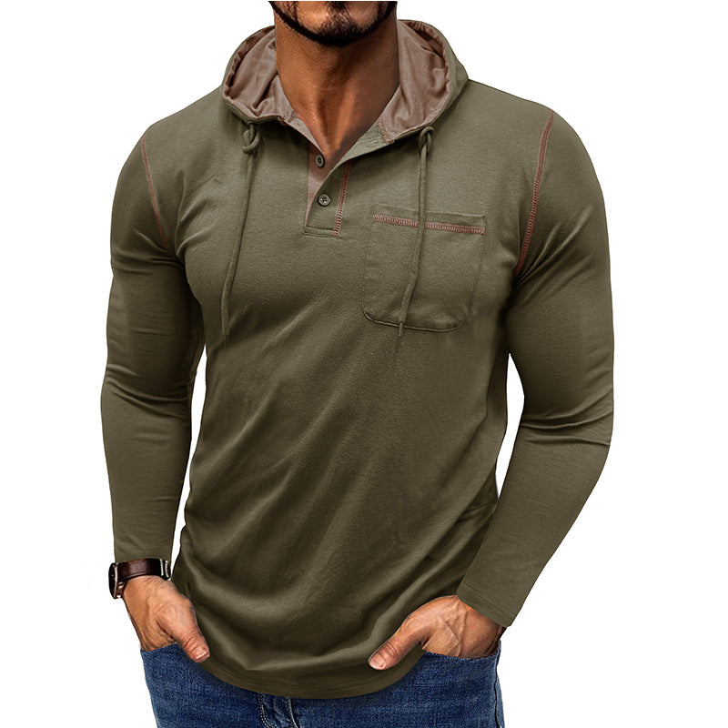 Herren Kapuzenpullover mit modischer Knopfleiste und praktischer Brusttasche Echoarchiv