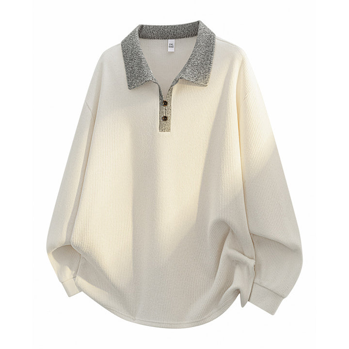 Unisex Oversize-Strickpullover mit kontrastierendem Polokragen und Halbsteg-Knopfleiste Echoarchiv