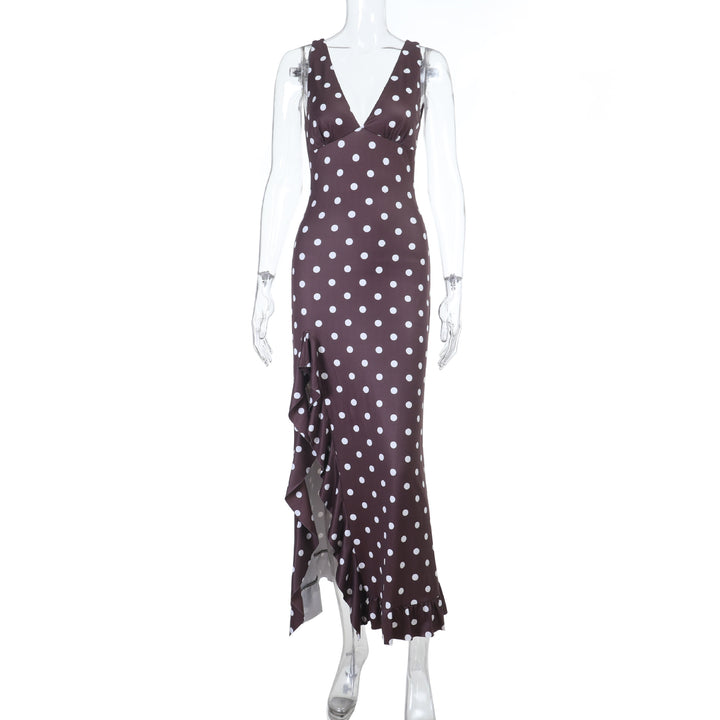 Damen Maxikleid mit eleganten Rüschen und tiefem V-Ausschnitt Echo Archiv