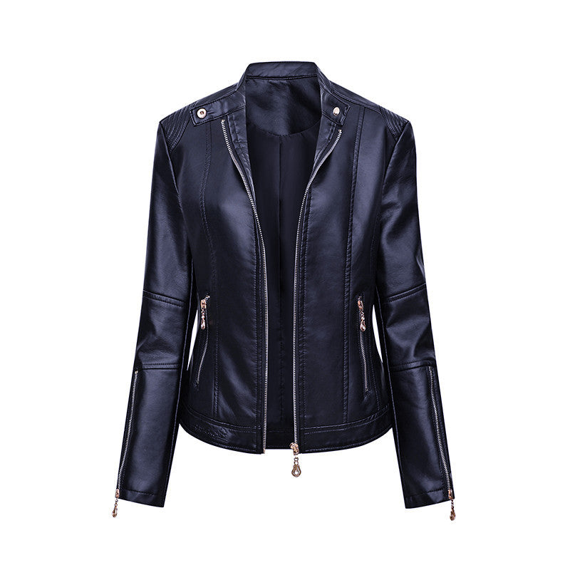 Damen Asymmetrische Bikerjacke aus Kunstleder mit Nietenbesatz und tailliertem Schnitt Echoarchiv