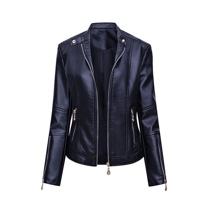 Damen Asymmetrische Bikerjacke aus Kunstleder mit Nietenbesatz und tailliertem Schnitt Echoarchiv