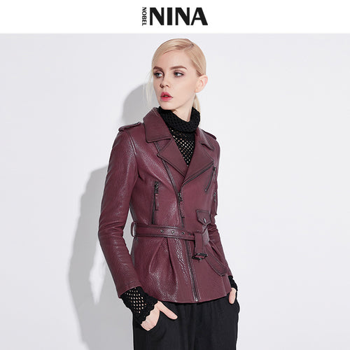 Damen Stylische Lederbikerjacke mit tailliertem Schnitt Echo Archiv