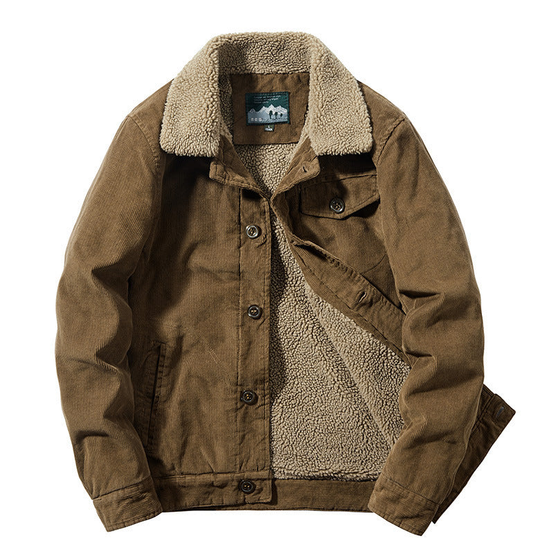 Herren Cord-Worker-Truckerjacke mit wärmender Sherpa-Innenfütterung und Hemdkragen Echoarchiv