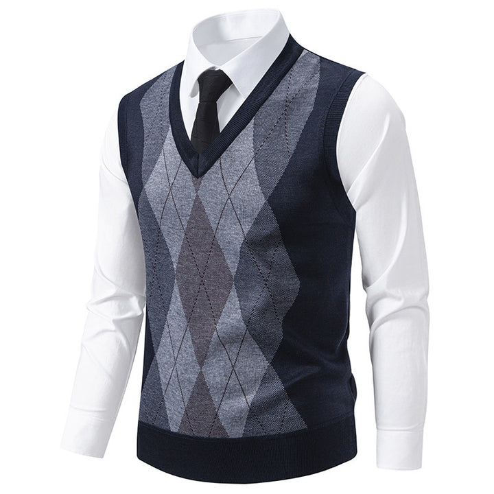 Herren Pullover mit V-Ausschnitt und klassischem Rautenmuster Echoarchiv
