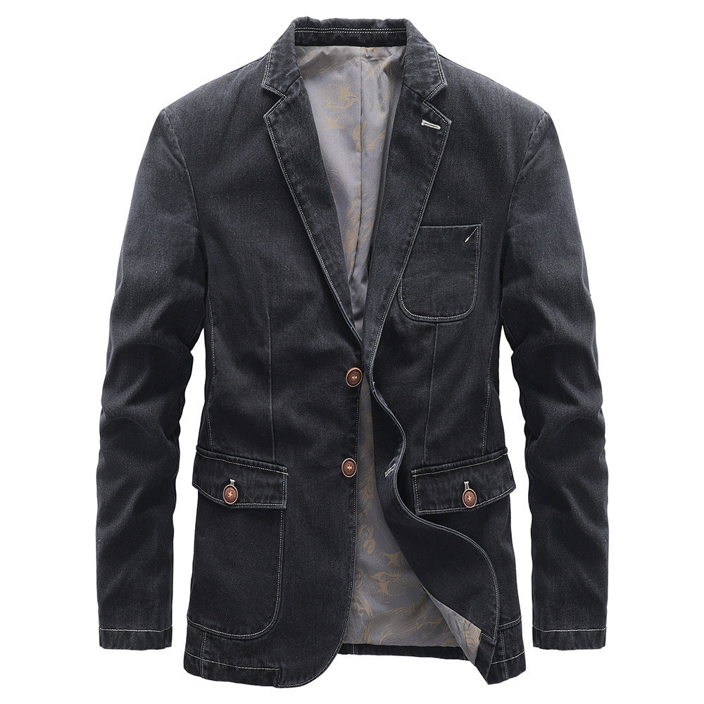 Herren Jeansblazer im Vintage‑Look mit Kontrastnaht und aufgesetzten Taschen – Tianoro