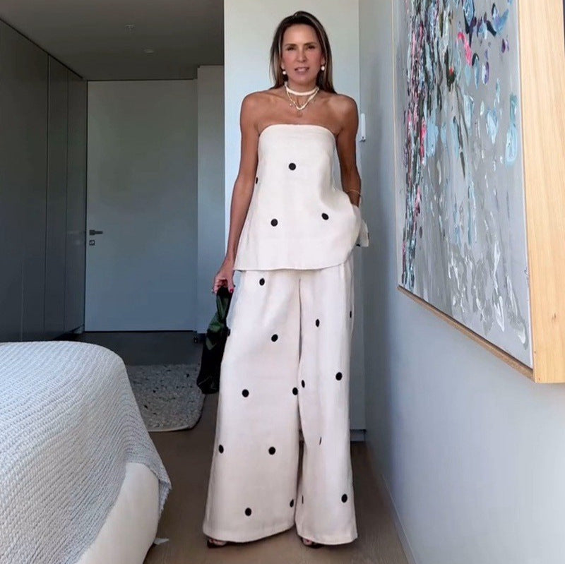 Damen nan zweiteiliges Bandeau-Ensemble mit verlängertem Top und bodenlanger Marlenehose Echo Archiv