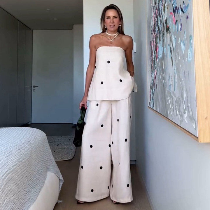 Damen nan zweiteiliges Bandeau-Ensemble mit verlängertem Top und bodenlanger Marlenehose Echo Archiv