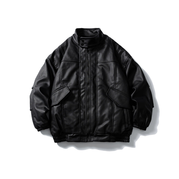 Herren Leder-Blouson im Aviator‑Stil mit hohem Drehkragen, Pattentaschen und elastischem Saum Echoarchiv