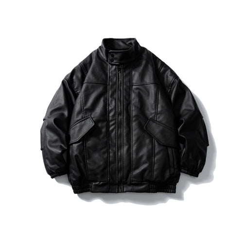 Herren Leder-Blouson im Aviator‑Stil mit hohem Drehkragen, Pattentaschen und elastischem Saum Echoarchiv
