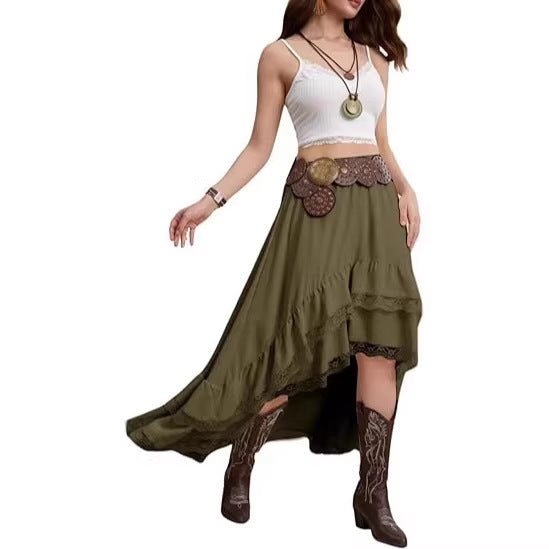 Damen Boho Maxi-Rock mit asymmetrischem Saum und Spitzenverzierungen Echo Archiv