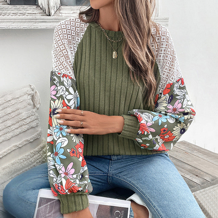 Damen Modischer Pullover mit floralen Ärmeln Echo Archiv