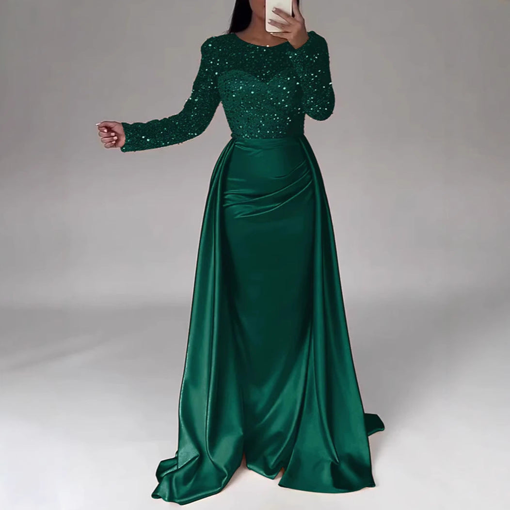 Damen Glamouröses Abendkleid mit Funkelnden Perlen und Fließendem Rock Echoarchiv
