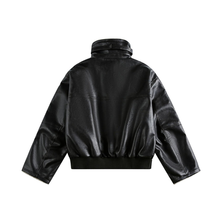Damen Moderner Aviator-Blouson aus veganem Leder mit Teddykragen und kontrastierten Ärmelumschlägen Echoarchiv