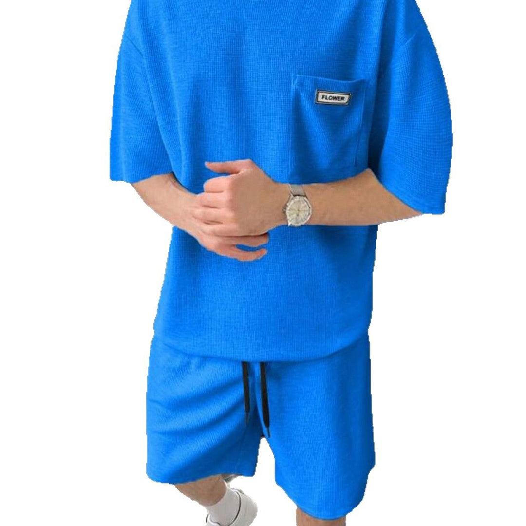 Herren lässiges Kurzarm-T-Shirt und Shorts Set mit strukturierter Oberfläche Echoarchiv
