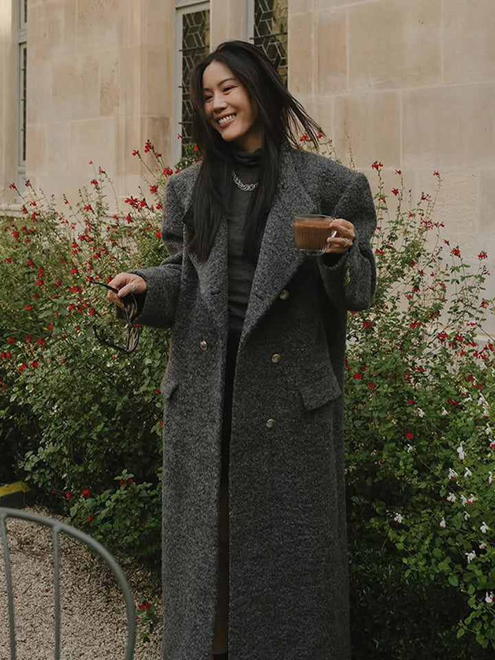 Damen Maxilanger Oversize-Wollmix-Mantel doppelreihig mit kastiger Silhouette und aufgesetzten Pattentaschen Echoarchiv