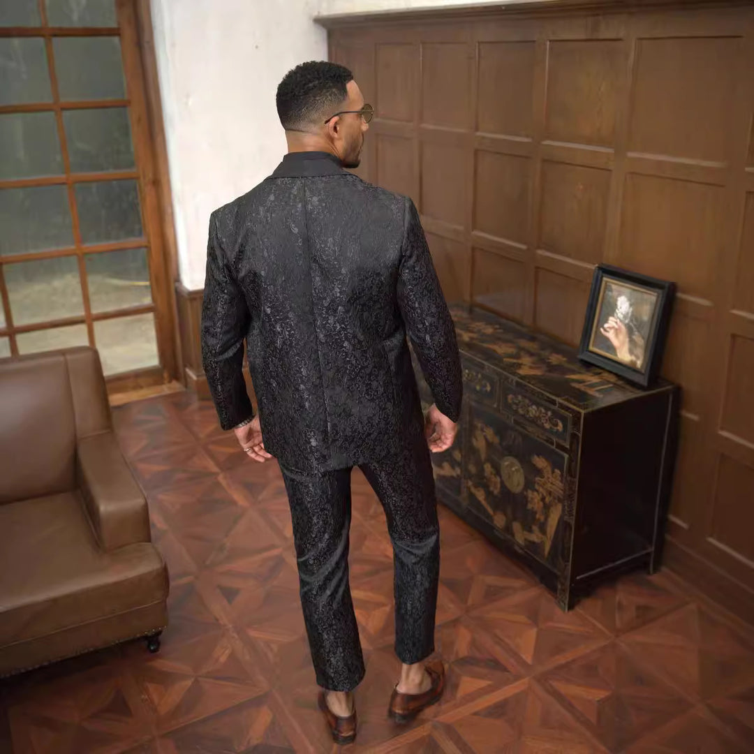 Herren festliches Anzugset mit floralem Jacquard-Muster Echoarchiv
