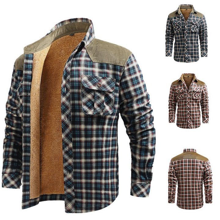 Herren Modische Flanellhemdjacke mit Teddyfutter und Schulterpatten Echo Archiv